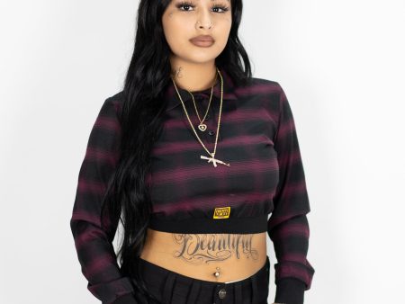 FB County Long Sleeve Flannel Crop Top on Sale