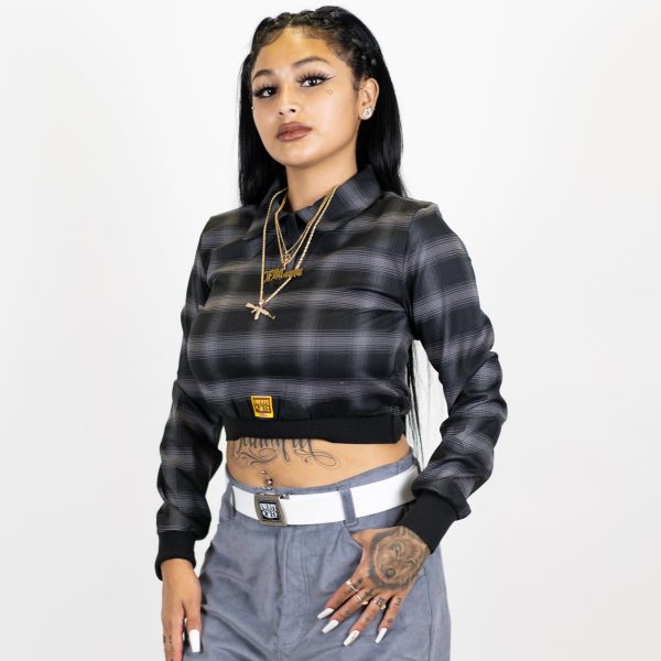 FB County Long Sleeve Flannel Crop Top on Sale