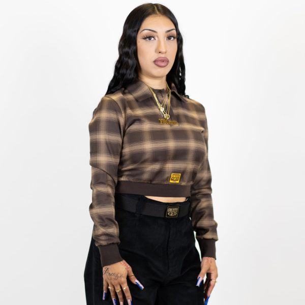 FB County Long Sleeve Flannel Crop Top on Sale