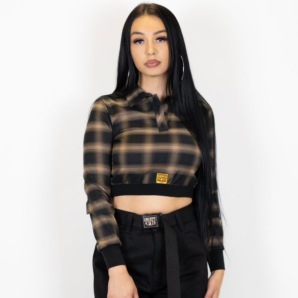 FB County Long Sleeve Flannel Crop Top on Sale